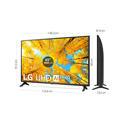 TV LED 65" - LG 65UP75006LF, UHD 4K, Procesador Inteligente α5 Gen5 AI Processor 4K, Smart TV, DVB-T2 (H.265), Negro